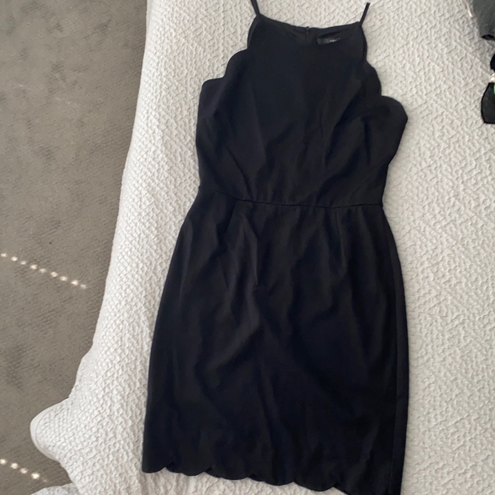 Aqua scalloped black cocktail dress